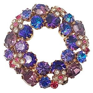 Vintage AUSTRIA 1950s Rhinestone Brooch Blue Purple